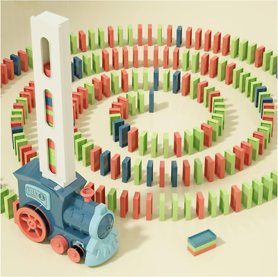 Automatic Domino Train Set for Kids - Stacking Dominoes Game Montessori Toy BLUE