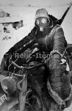 WW2 Picture Photo German soldier on a motorcycle in Russia winter mask 1942 0790