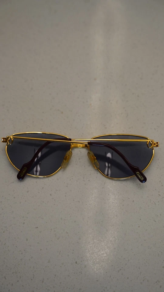 Vintage CARTIER PANTHERE WINDSOR GOLD SUNGLASSES 1980s w/ Blue Lens - Image 2 of 4