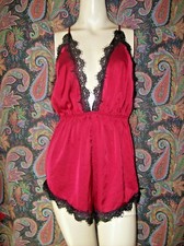 Shein Red Liquid Satin  Lace Backless Teddy Panty Romper M