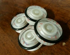 4 JAT Red Numbered Volume/Tone Guitar Speed Grip Speed knobs.. Pearl White..JAT 