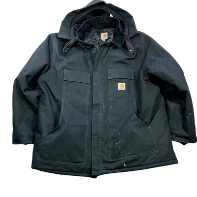Carhartt Hooded Work Coat Jacket Duck Active Detroit Style Black