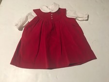 VTG Baby Girl Toddler Pinafore Dress Red Velvet  white shirt set 2T