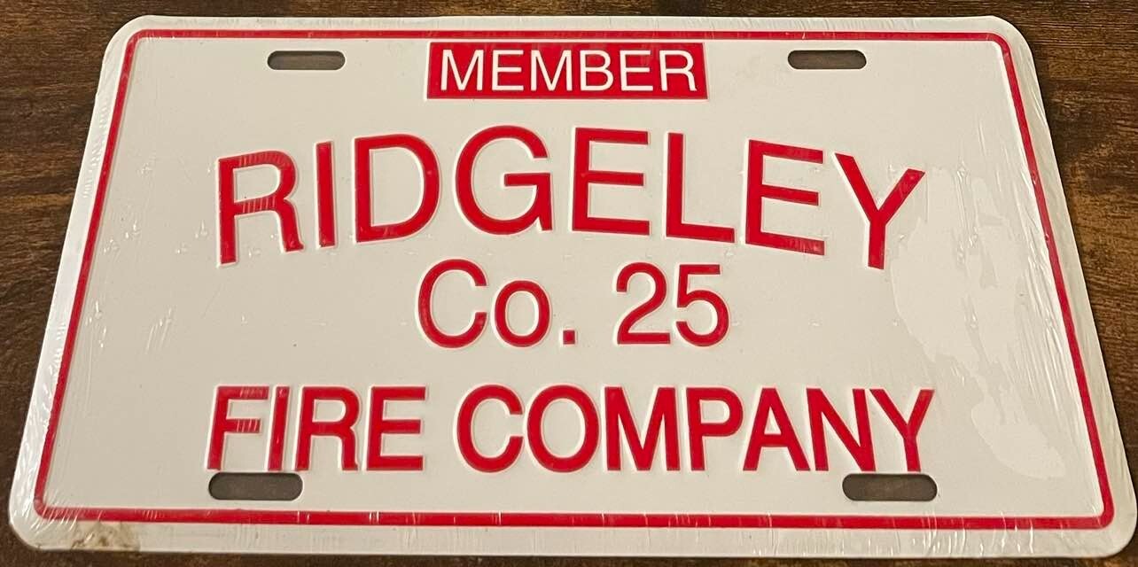RIDGELY Co. 25 Fire Company Booster License Plate Maryland Fire