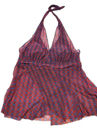 Mazu Women Swim Tankini top 18W Padded Swimwear neck tie geometric red semi shr