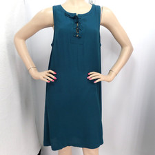 LOFT TEAL LACE UP NECK SLEEVELESS BOHO SHIFT TRAPEZE SWING DRESS SIZE: L NWT