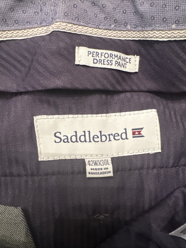 Saddlebred Men Gray Crosshatch Stretch Dress Pants 42W x 30 Performance Fit