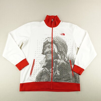 North Face Jacket Mens 2XL White Red Track Coat Photo Training Mountaineer Zip ^
