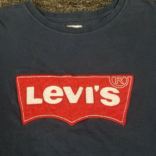 Levis Shirt Boys Medium 10/12 Blue Crew Neck Spellout Logo Casual School Tee - Picture 8 of 11