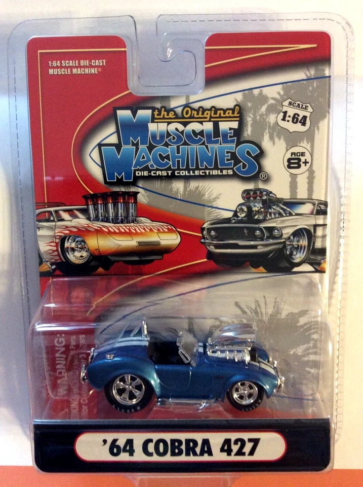 Muscle Machines  1/64 Scale - 1964 SHELBY COBRA 427 - BLUE & WHITE STRIPES  - Image 2 of 3