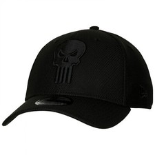 The Punisher Symbol Black on Black New Era 39Thirty Fitted Hat Black