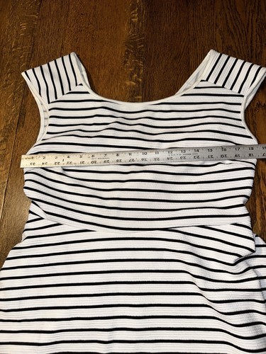 Torrid Dress 1 1X Plus Size White Black Stripe Textured Ribbed Skater Cross Back - Picture 7 of 19
