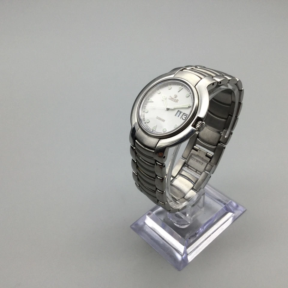 Reloj Swistar Mujer 35mm Tono Plata Fecha 2335-5M Acero Inoxidable Batería Nueva 6.5" Foto 4 de 4