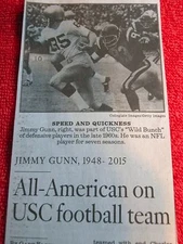 1948-2015 JIMMY GUNN OBITUARY ALL AMERICAN USC FOOTBALL TEAM LOS ANGELES TIMES 