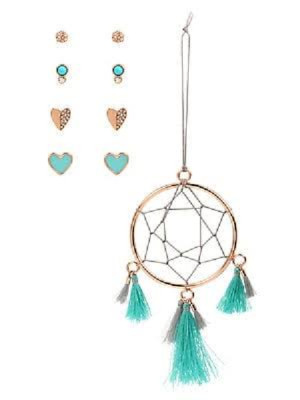 BCBGeneration Rose Goldtone & Crystal Stud Earrings & Dreamcatcher Ornament NEW