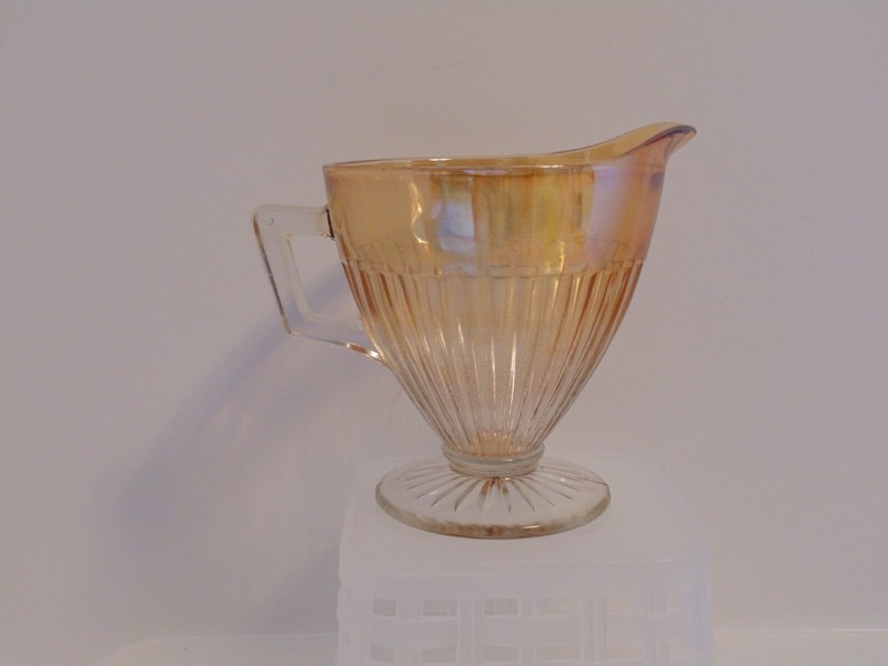 Vintage 1930's Economy Glass Co Round Robin Iridescent Marigold Carnival Creamer