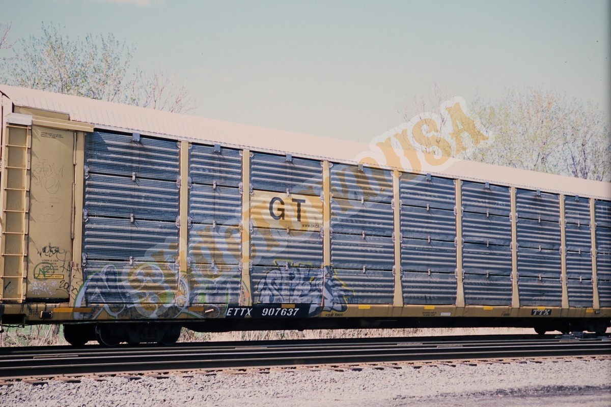 トレイン Vtg 2015 Train Slide ETTX 907637 GT Autorack Rail Car Norry PA