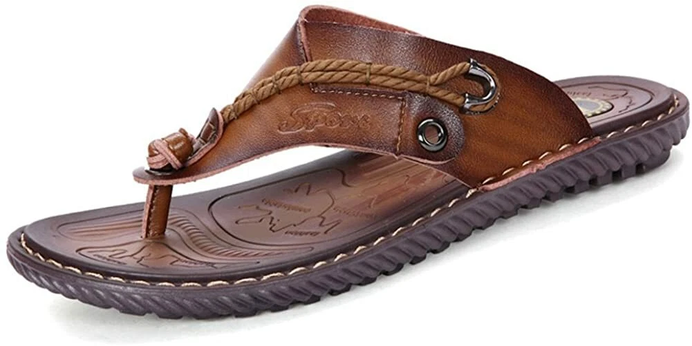 MXTSH Mens Flip Flops Casual Leather Home Sandals for Mens Rubber Sole Slippers