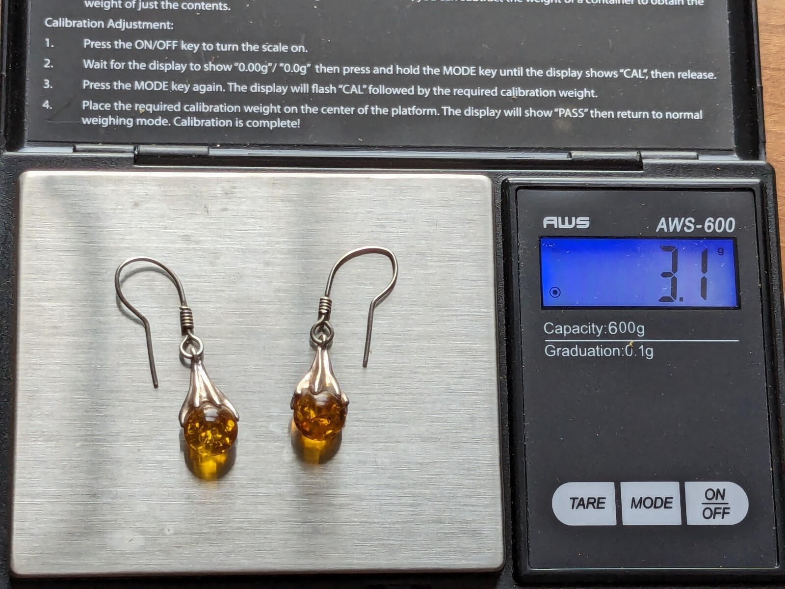 Amber Silver Drop Dangle Orb Earring - image 7