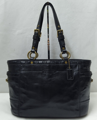Coach Gallery Black Patent Leather Turn Lock Pocket Doubler Handle 