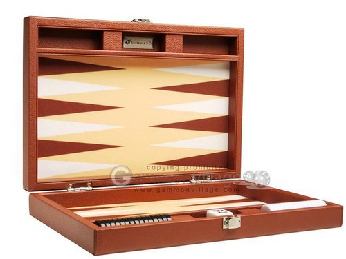 Neu 13" Silverman & Co kleines Backgammon-Set aus Kunstleder - braune Reisetasche - Bild 9 von 10