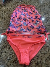 Bobbie Brooks Girls Butterfly Top 2 Pc Swimsuit Sz L 10/12 CUTE
