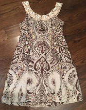 Anthropologie Free People 0 XS Brown & Ivory 100% Cotton Beaded Bohemian Dress