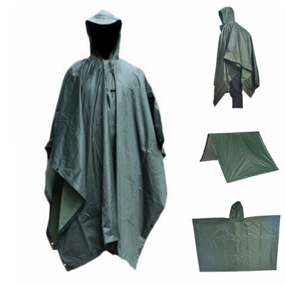 Army Style Waterproof Rain Ripstop Poncho Cape Military Camouflage Rain  Cover US 