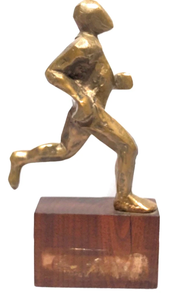 J R 1993 BRONCE BRUTALISTA ABSTRACTO MODERNISTA FIGURA CORREDORA ESCULTURA BASE DE MADERA  Foto 4 de 4