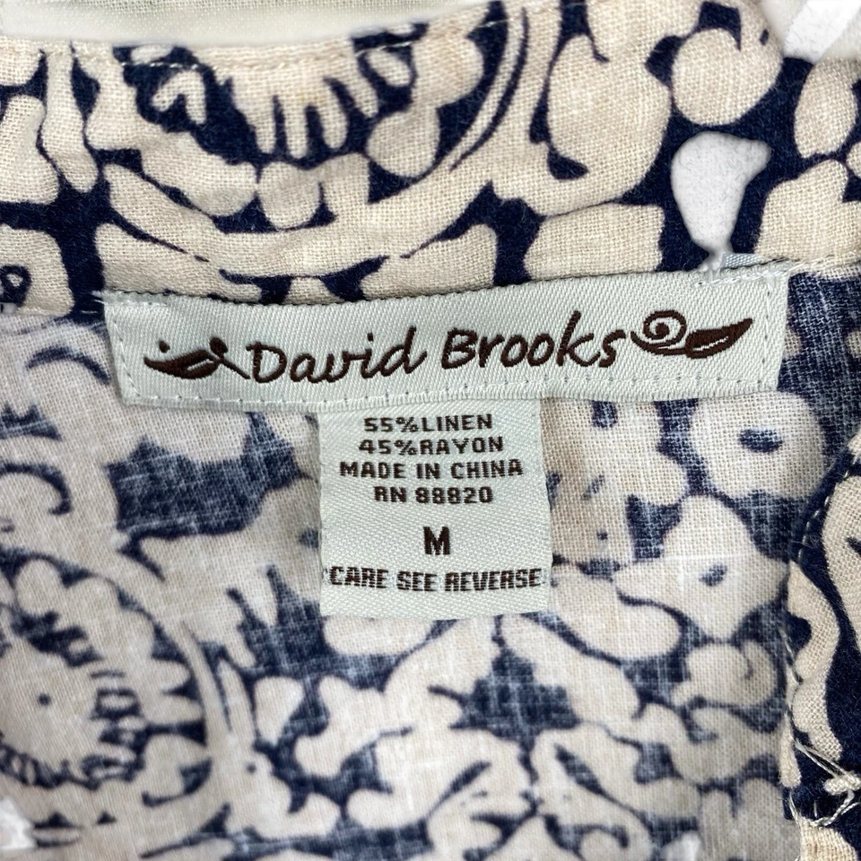 David Brooks Women’s Medium Linen Blend V Neck 3/4 Sleeve Blouse Black Cream - Image 3 of 4