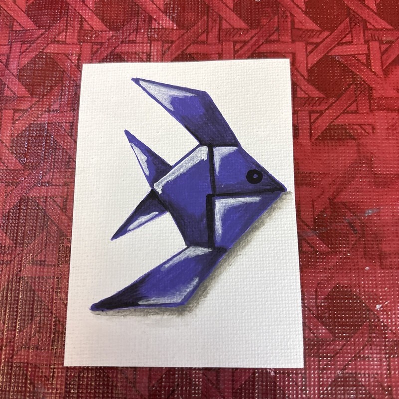 ACEO Original Painting Acrylic Goldfish Origami Hand Painted Orange 2.5X3.5