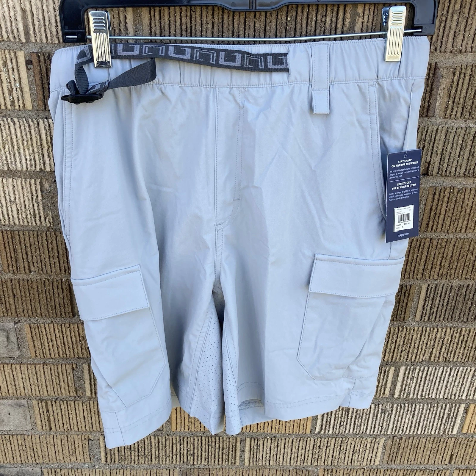 Huk Mens Fishing Shorts SMALL Quick Drying Creekbed Cargo Lt Gray 7" Inseam NEW