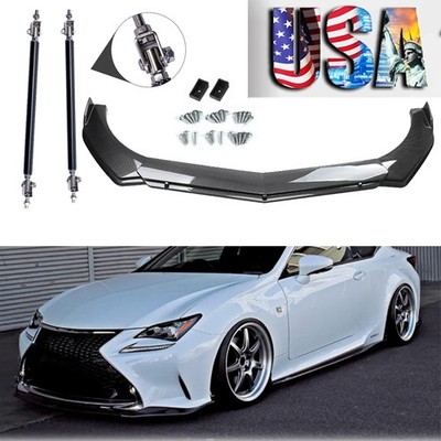 Carbon Fiber Front Bumper Lip Spoiler Splitter Strut For Lexus Rc-f Rc200 Rc300