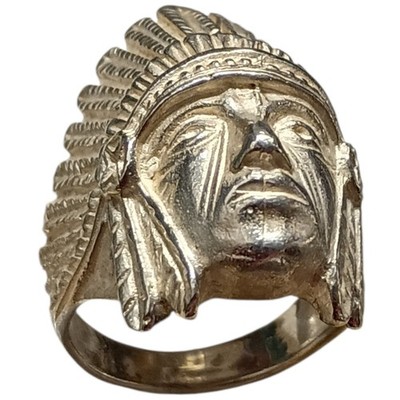 Vintage Biker Native American Elder Chief Sterling Silver Ring Size10