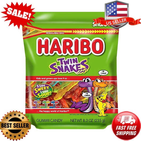 HARIBO Twin Snakes Sweet & Sour Gummy Candy 8.3oz Resealable Bag