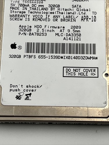 *Hitachi 320gb  HTS545032B9SA02 PN:0A78253 MLC:DA3350 Apple 655-1539D - Picture 4 of 8