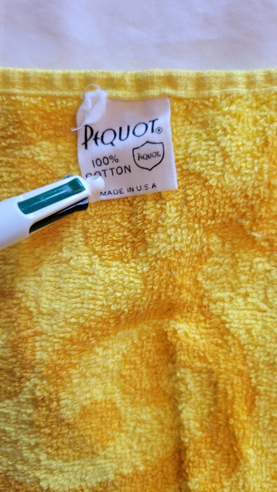 Toalla de baño vintage de algodón pequot amarillo floral chenilla flecos MCM retro hogar Foto 2 de 4