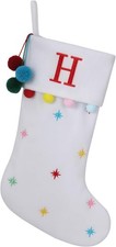 19.5 Inches Initial Monogram White Christmas Stocking Personalized,