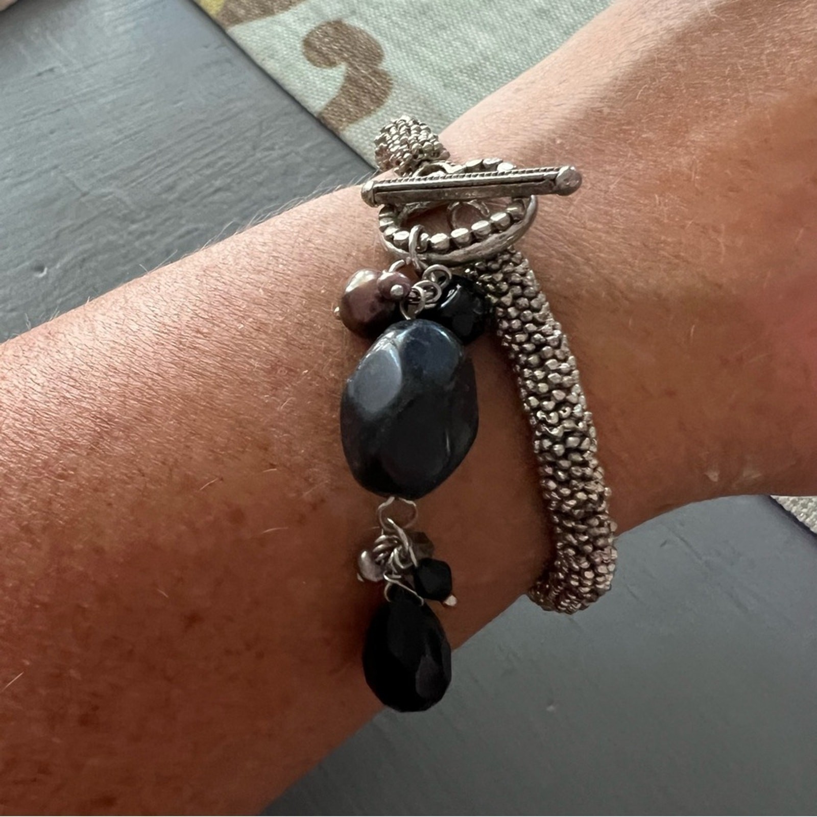 Silver Tone Beaded Toggle Bracelet - image 1