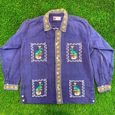 Vintage Hand-Woven Guatemalan Embroidered Quetzal Bird Shirt Jacket Size Medium