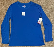 New HANES SPORT Active Gear LONG SLEEVE SHIRT Awesome Blue Size Large L