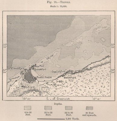 Tripolis. Libyen. Tripolitana 1885 alte antike Vintage Karte Plan Chart