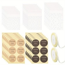1box Dot Round Thank You Self-Adhesive Paper Gift Tag Stickers with Rectangle