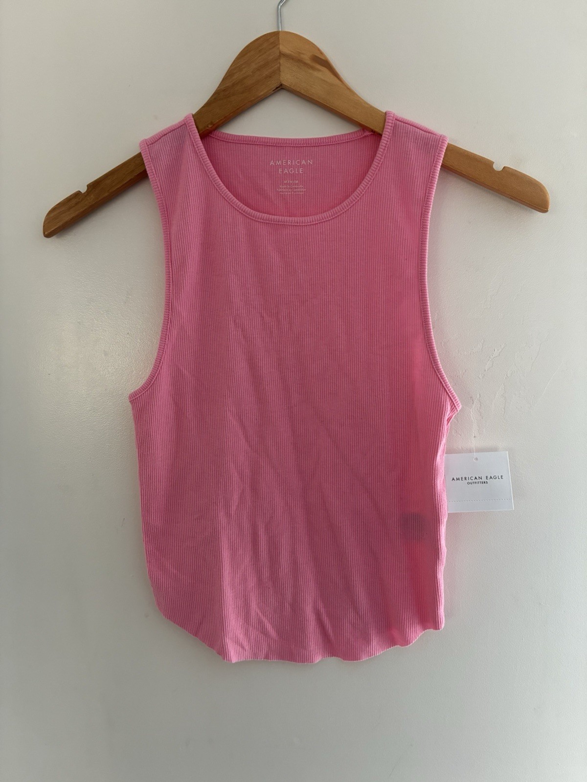 American Eagle Women's Solid Pink Sheer Cotton Blend Rib-Knit Sleeveless Tank M
