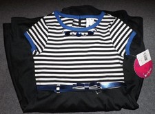 Emily West - Pretty Black Blue White Striped Belted Dress - Girl's Size 12 - NWT