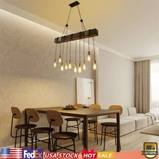 10-Lights Wooden Rustic Pendant Light Industrial Lamp Distressed Wood Chandelier
