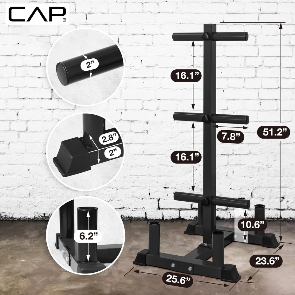 	CAP Barbell Olympic Parachoques Placa Árbol Estante con 6 Postes de Placa de Peso y 4	 Foto 3 de 4