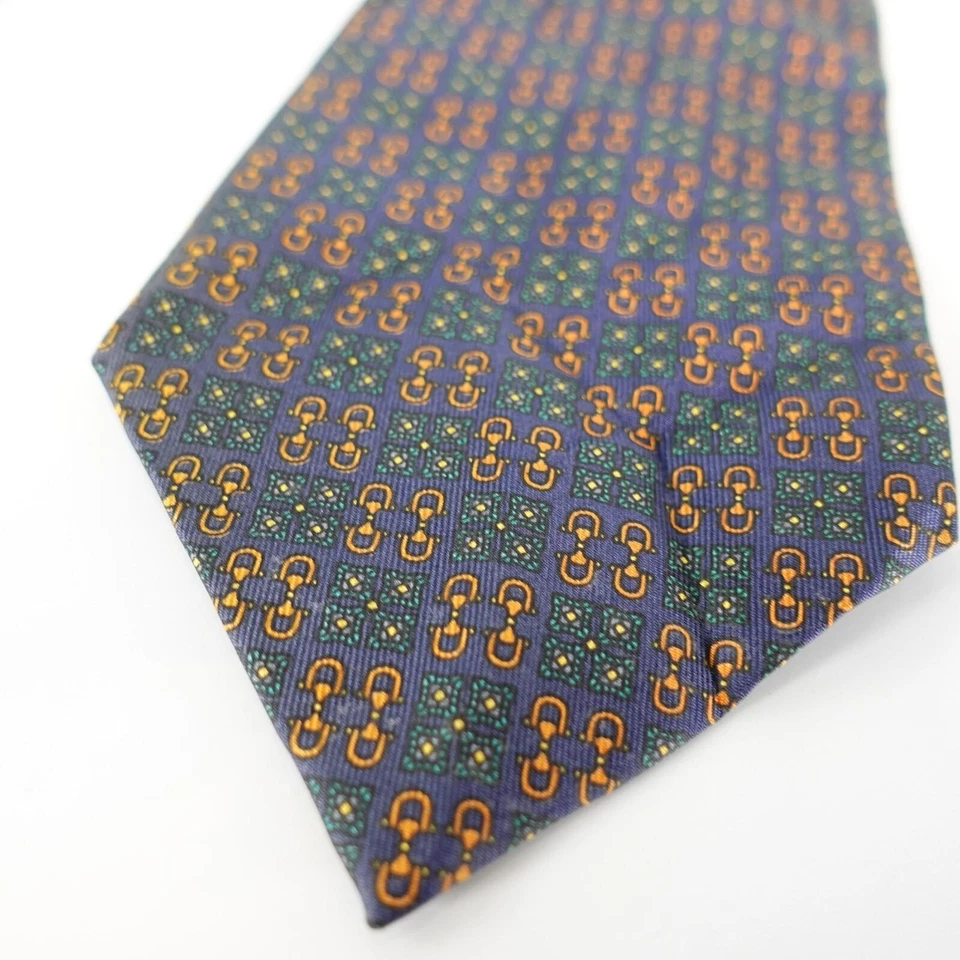 LOUIS FERAUD 领带男式蓝色海军蓝棕色丝绸设计师套装 Foulard 链波西米亚 — 第 4/4 张图片