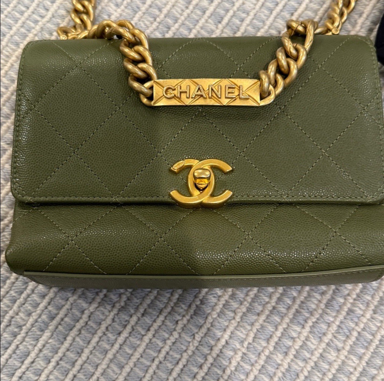 Authentic Chanel Classic Double Flap Quilted Caviar Medium, Olive Green | Luxury Bag image 2