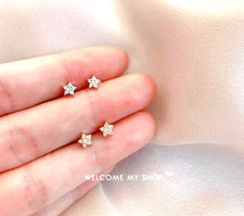 Tiny Silver/Gold Star Pave Cubic Zirconia Stud Earrings